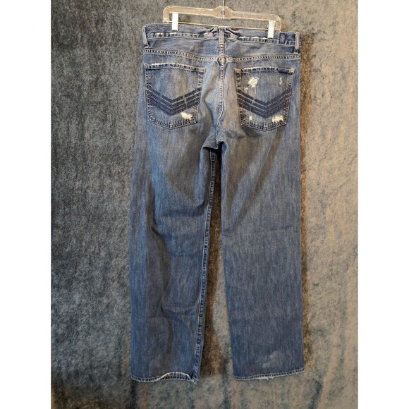 7 For All Mankind jeans men's 36 button fly blue distressed straight - Picture 1 of 11